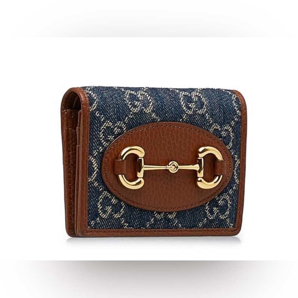 GUCCI GG Denim Horsebit 1955 Compact Wallet